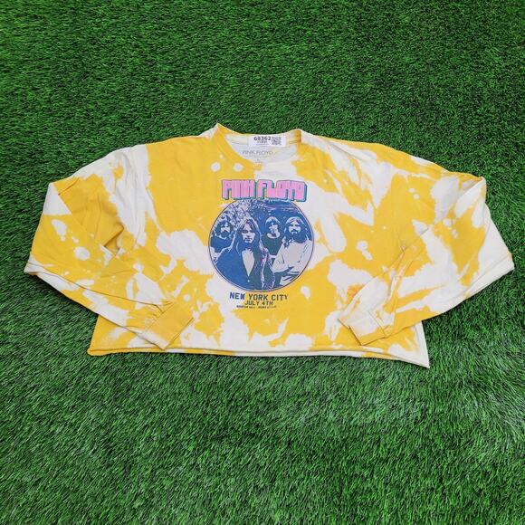 Pink-Floyd Cropped Shirt Womens Large 22x17 Yellow White - Picture 1 of 11
